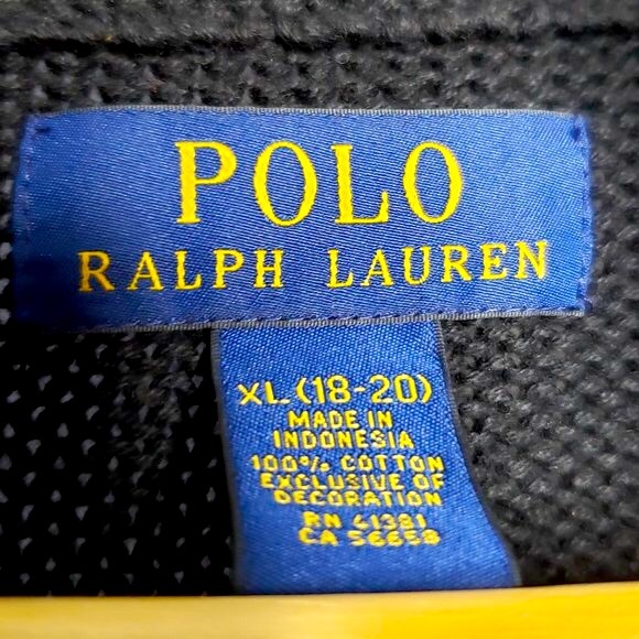 Polo Ralph Lauren Sweater Youth Navy Blue Knitted Pullover Preppy Ribbing XL - Picture 4 of 4